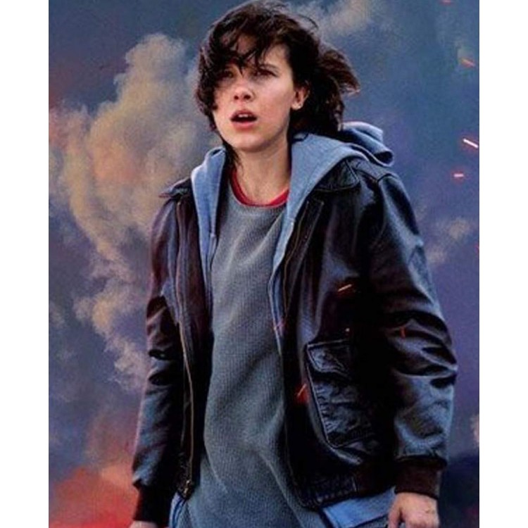 Millie Bobby Godzilla King of The Monsters Brown Leather Jacket with Hoodie