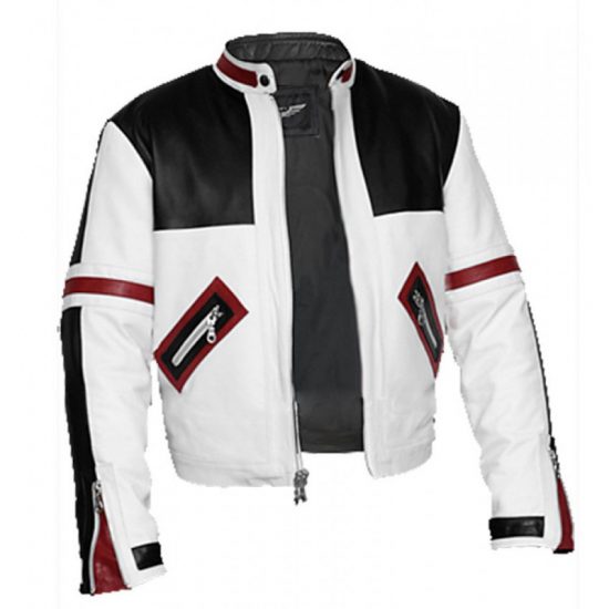 Black And White Chaser Biker Leather Jacket
