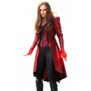 Captain's America Wanda Maximoff Red Costume Leather Coat