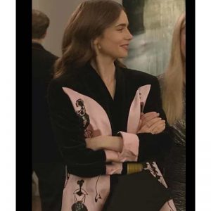 Lily Collins Pink And Black Blazer Jacket