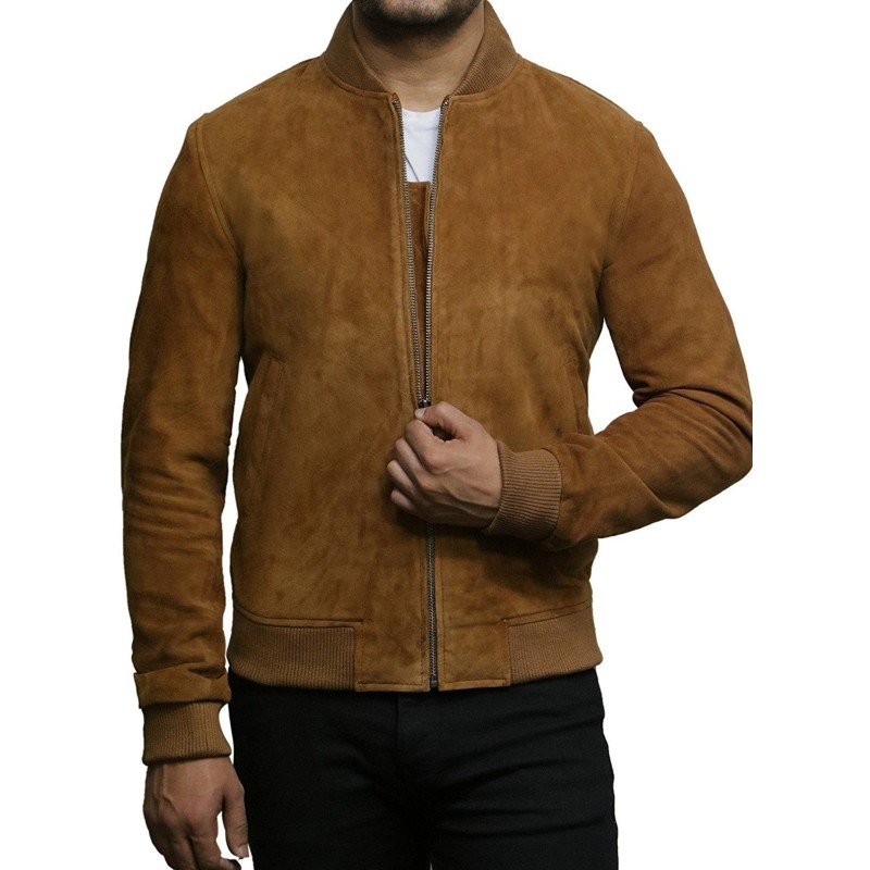 Mens Retro Vintage Brown Real handmade suede leather jacket